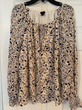 Ann Taylor Floral Peasant Blouse in Cream, Gold and Purple